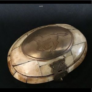 Vintage Bone & Brass Horse engraved Hinged Box